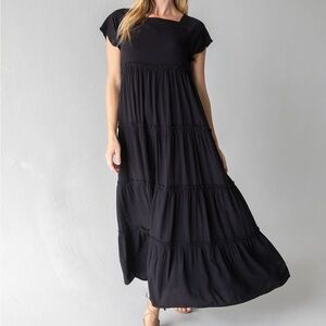 NWT Natural Life Black Maxi Dress Tiered Flowy Summer Bohemian Casual Chic